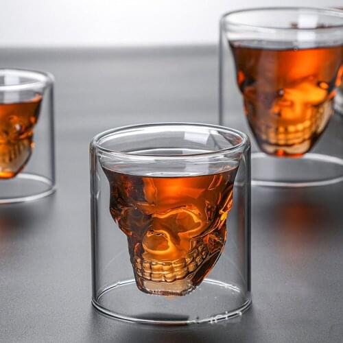 6pcs Skull Cup Shot Glass Transparent Cup Crystal Skull Head Glass Cup for Whiskey Wine Vodka Bar Club Beer Party Wine Glass Mug