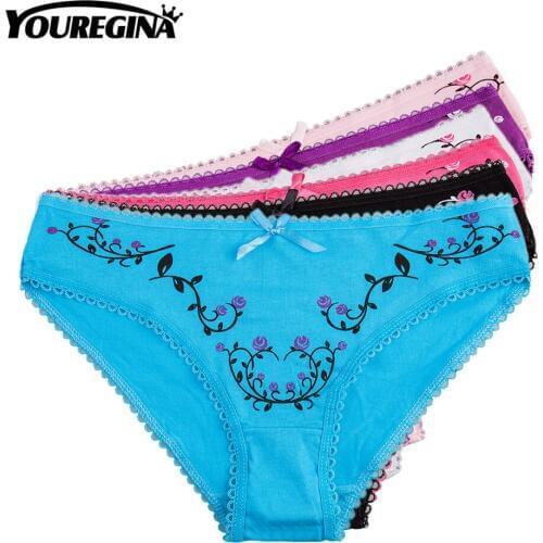 YOUREGINA Underwear Womens Panties Cotton Flowers Print Ladies Briefs Female Lingerie Hollow Comfortable Breathable 6pcs/lot
