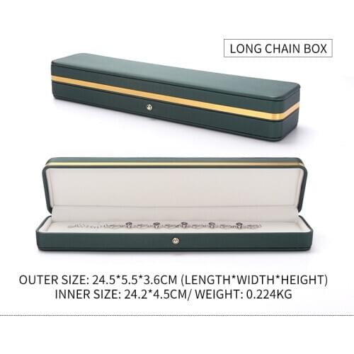 Green Long Chain Jewelry Storage Packaging Box Earring Necklace Ring Showcase For Women Wedding Engagement Gift Jewellery Holder