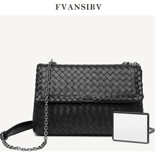 Women Bag Leather Soft Chain Shoulder Bag Hand-Woven 2021 Autumn And Winter New Fashion Bag Luxury Brand Large Capacity Bag Spot