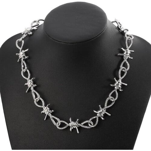 Gothic Thorns Barbed Wire Chain Necklace Choker Women Hip hop Jewelry Punk Style Iced Out With Bling Rhinestones Party Charms