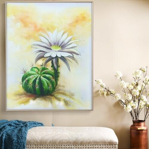 100% Hand Painted Cactus Oil Painting On Canvas Home Decor Handmade Canvas Flowers Cactus Plants Oil Painting Without Frame