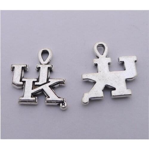 100Pcs/lot Metal UK Charms 17x20MM Letter Charms Lots for Jewelry Making