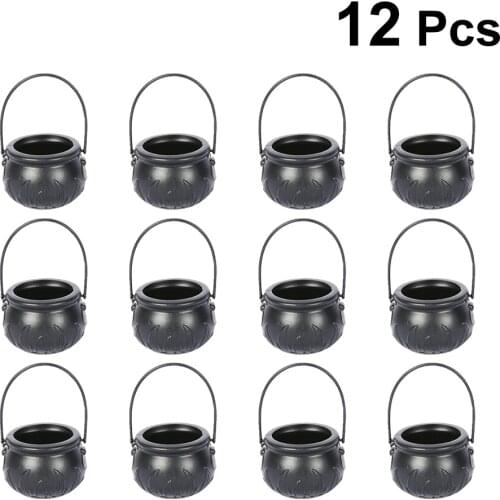 12pcs Halloween Candy Buckets Pumpkin Bucket Skull Witch Candy Holder Pot Trick Or Treat Props Party Cauldron Witch Jar