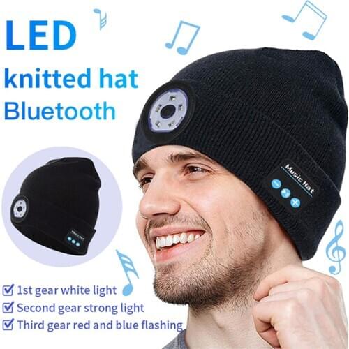 2121 New Winter Beanie Hat Bluetooth 5.0 LED Beanie Knitted Hat Wireless Smart Cap Stereo Headphone Headset Rechargeable Dimming