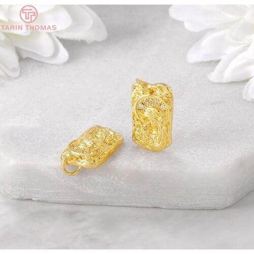 4PCS 8x14MM Hole 2MM 24K Gold Color Plated Brass with Zircon Rectangle Charms Pendants High Quality Diy Jewelry Accessories