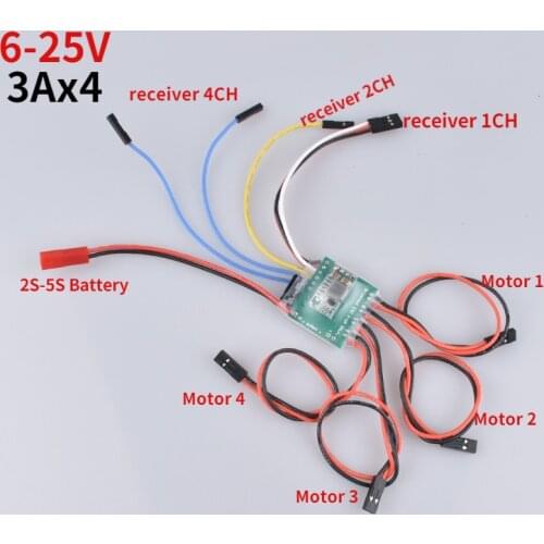 2.7Ax4 Mecanum Wheel ESC 6V-10V GA25-370 Motor Car Chassis Electronic Speed Controller with 18 Action for DIY RC Model Parts