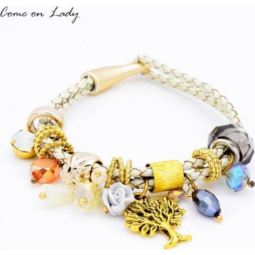4 Color Handmade Tree Of Life Flower Flower Multi-Element Crystal Ceramic Leather Rope Chain Hangling Pendants Bracelets Br180