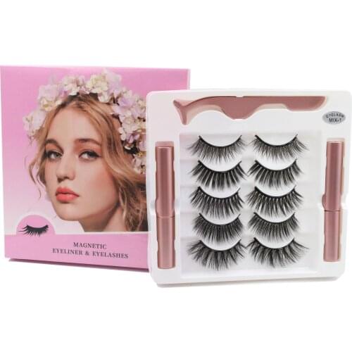 5 pairs Magnetic Eyelashes 3D False Mink Eyelashes Magnet Lashes Magnetic Eyeliner and Tweezer Set Makeup pestañas magneticas