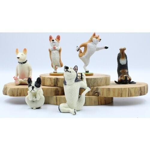 6PCS/Lot Funny Cartoon Yoga Master Dog Action Figure Dolls Bull Terrier Model Figurine Home Collection Decoration Toys Gifts