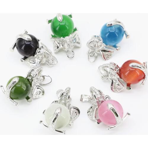 7 Color Opal Cat Eyes Crystal Inlay Animal Elephant Stone Pendant 21x32mm Charms Fit Diy Necklace Jewelry Findings 5pcs B3297