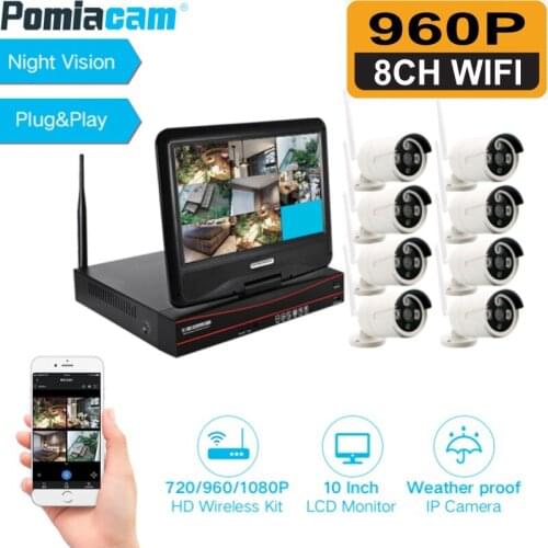 8CH 960P Home Security Camera System Waterproof Outdoor Night Vision WiFi IP Camera 10 Inch Monitor Wireless WIFI NVR Kits