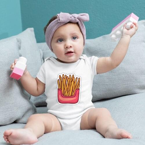 Fries Print Toddler Boy Bodysuit Funny New Style Newborn Summer Clothes Aesthetic Cozy Soft Infant Girl Romper Wholesale