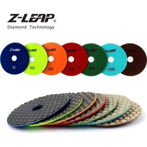Z-LEAP 7pcs/Set 4 Inch Diamond Dry Polishing Pads Flexible Resin Bond Diamond Sanding Disc For Granite Marble Polishing Wheel