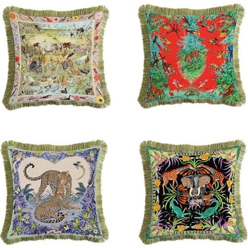 European Luxury Leopard Jungle Series Sofa Pillow Case Car Bed Tassel Cushion With Core Pillow Cover Home Decorative Pillowcase