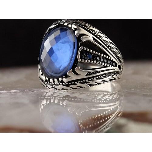 Zircon Traditional Turkish 925 Sterling Silver Mens Handmade Sword Signet Rings Jewelry Gift From Turkey for Women Men