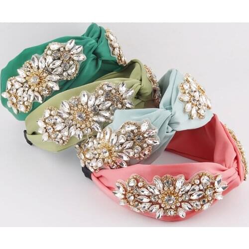 Colorful headband with rhinestone flower particles New Fashion Bohemian Gorgeous Fabric Inlaid Rhinestone Hair Accessories 855