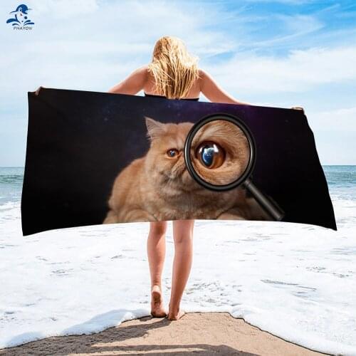 PHAYON Cute Cat Cartoon Beach Towel For Kid Quick-dry Microfiber Bath Towel Soft Large Yoga Mat Portable Camping Travel Blanket