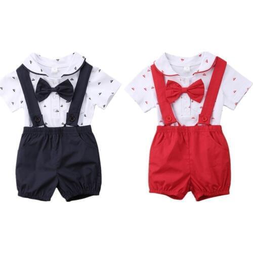 Newborn Kids Baby Boy Girl Gentleman Sunsuit Clothes Toddler Baby Boys Print Bowtie Romper Bodysuit+Pants Overalls Clothing Sets