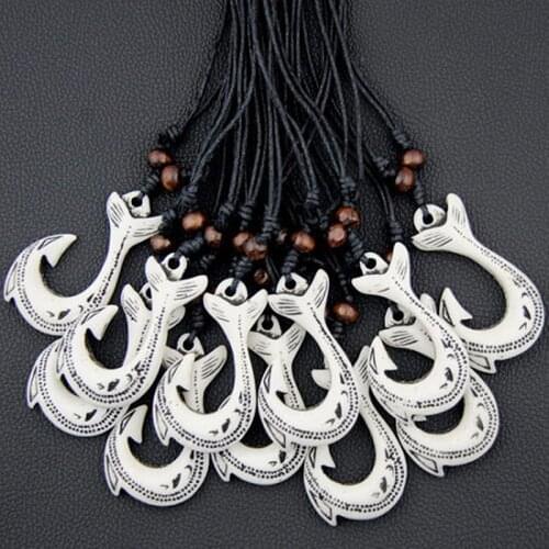 COOL 12PCS Tribal Style New Zealand White Maori Fish Hook Pendant Necklace Amulet MN377