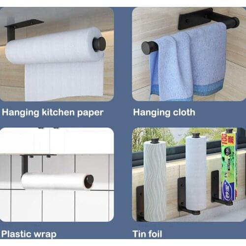 Kitchen Roll Paper Holder Aluminum Hanging Rack Wall Shelf Rag Plastic Wrap Storage Rack Bathroom Kitchen Organizer and Storage