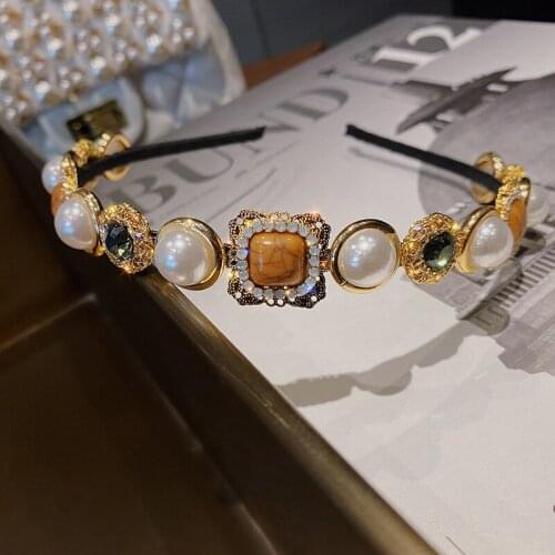 Fashion Glittering Rhinestone Pearl Hairbands Chic Lady Street Luxury Headband Sweet Women Headwear Hair Accessories Korea 2020