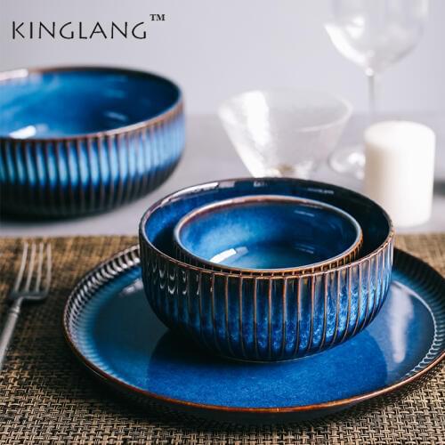 KINGLANG Nordic ceramic rice noodle bowl home salad creative gradient breakfast soup bowl
