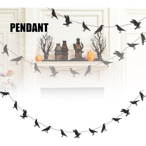 Newly Halloween Crow Banner Scary Holiday Props Creative Party Hanging Ornament for Home Living Room Garden Decoration