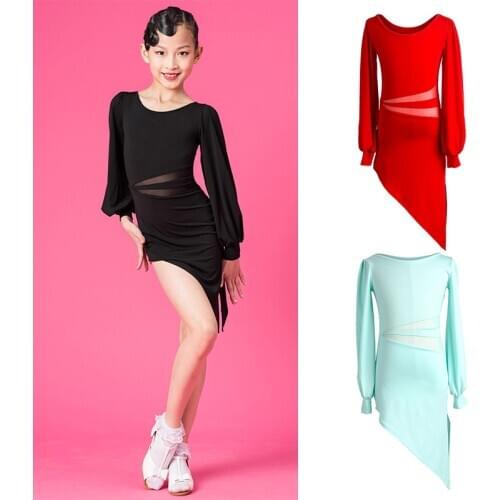 New Latin Dance Dress Girls Practice Clothes Lantern Sleeve Party Dresses Irregular Skirt Latin Dancing Show Costume Wear BL5467