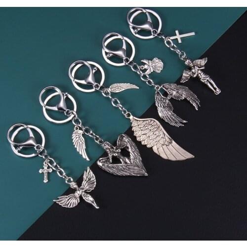 New retro punk style angel hands folded keychain Jesus Christ salvation wings simple creative key chain men and women car bag or