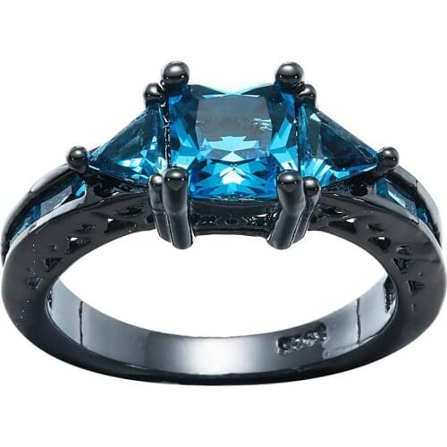 UFOORO Promise Rings Size 6 7 8 9 10 Royal Blue/Green Crystal Finger Rings New Vintage Wedding Jewelry Black Women Ring