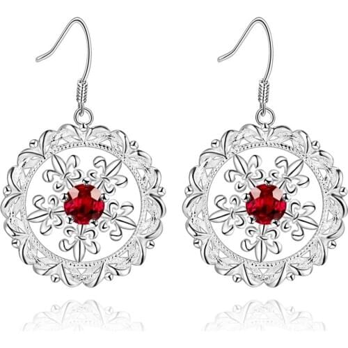 Charming dark red zircon flower high quality Silver Earrings for women fashion jewelry earrings /TGXRZVSK GTEOCFBV