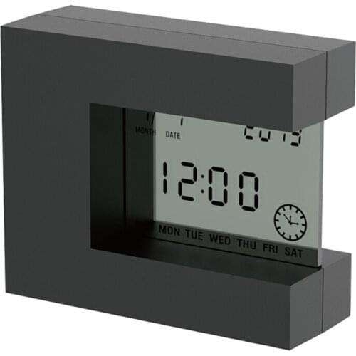 Simple LCD Calendar Alarm Clock Home Bedroom Office Built-in Temperature Rotation Sensor Perpetual Calendar