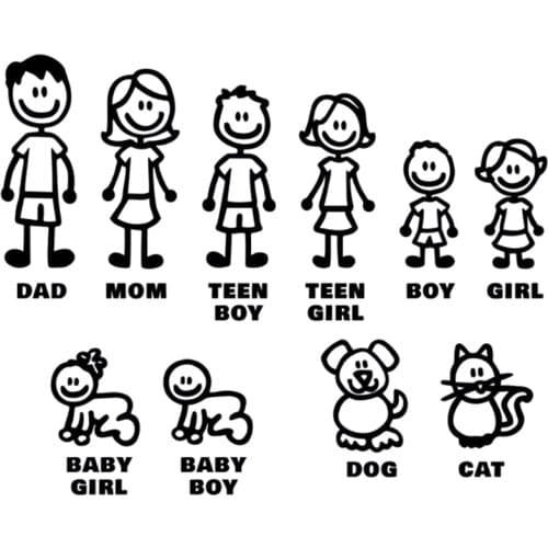 DIY self-adhesive Family Decals Vinyl Sticker Car Window Sticker Slaps Family Fun Dog Cat Baby Children Car Decor