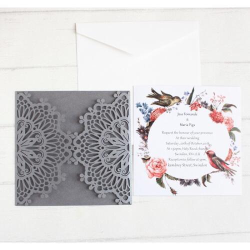 Grey wedding invitations set elegant laser invites offer sample customized printing 50pcs