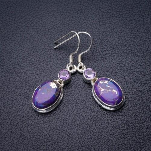 StarGems Natural Copper Turquoise And Amethyst Handmade 925 Sterling Silver Earrings 1.5" D7097