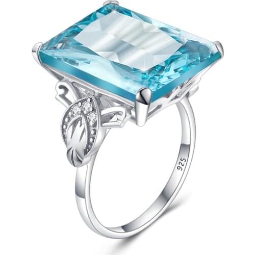 Szjinao Silver Ring For Women Real 925 Sterling Silver Vintage Blue Aquamarine Ring Punk Rectangle Shape Gemstones Fine Jewelry