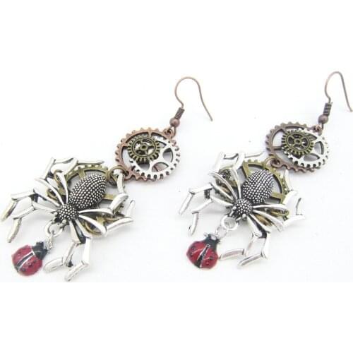 Punk Fashion Steam Gear spider Punk Earrings For Women Gothic Vintage Cool Antique Bronze Color Gear Insect Earrings Jewelry