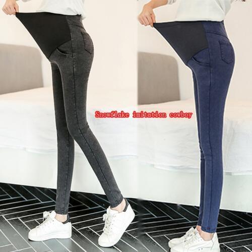 Spring and autumn models of imitation cowboy pregnant women trousers pregnant women trousers pencil pants backing care abdominal