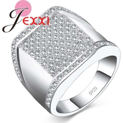 High Quality Square Micro Clear CZ Finger Rings 925 sterling-silver-jewelry Wide Design for Women Girls Party