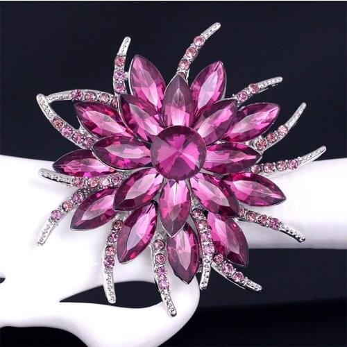 6.2cm Crystal Flower Fashion Brooches For Women Wedding Party Brooch Pins Clothes Accessories Gifts