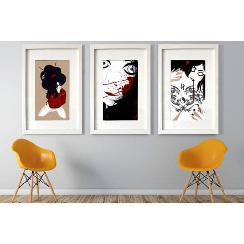 Creepy Geisha Trio-Japanese manga style