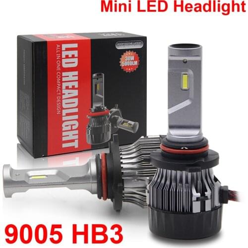 1 Set 9005 HB3 60W 5000LM Mini LED Headlight Intelligent Small Size FLIP Chips Turbo Fan White 6000K Car Spot Focus Lamps Bulbs