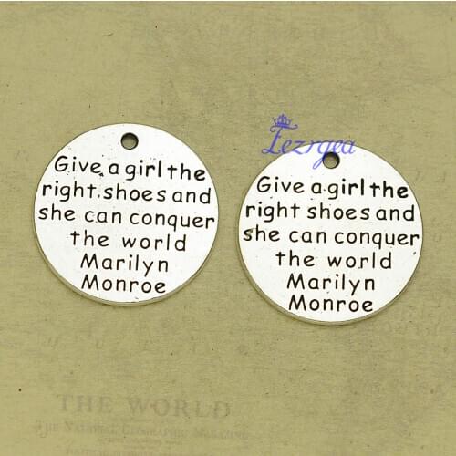 10pcs/lot--25mm, Antique silver plated Give a girl the right shoes and she can conquer the world Charms,DIY supplies