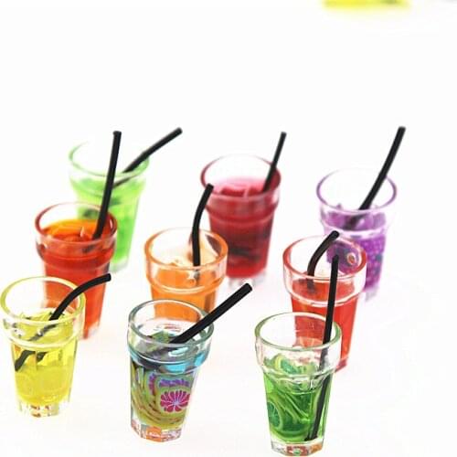 10pcs Resin Simulation 3D Juice straw cup with hole Miniature Cabochon Miniature food Art Supply Decoration Charm Craft