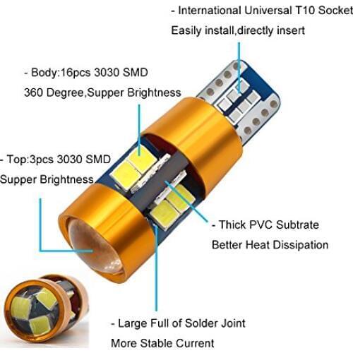 2 pcs DC12 V T10 Canbus 19 SMD 3030 sem erros Nao polaridade Spot 168 W7W 194 Car Licenca De Estacionamento Lampada luz Estil