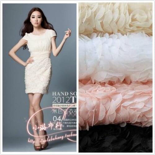 3D Chiffon Lace fabric 130cm high-end wedding dress skirt fabric peony flower rose diy clothes sew accessories