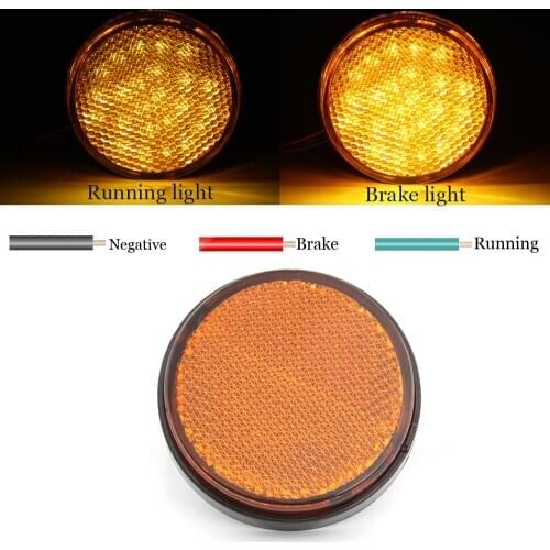 6cm Round Bumper Reflector W/ LED Tail Brake Stop Light For Motorcycle Car Pickup Truck Trailer RV SUV Universal