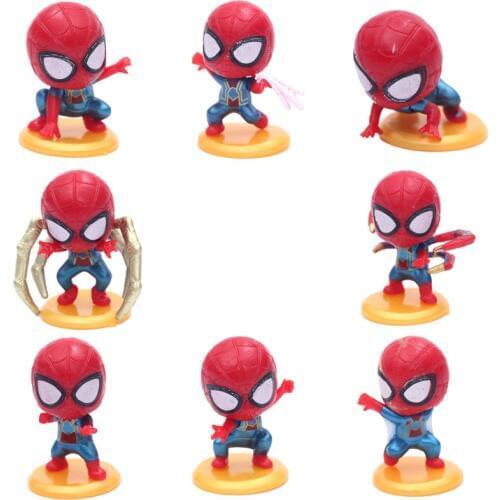 8pcs/set Marvel Avengers Spiderman Cute Car Decoration Figure Collection Model Toys