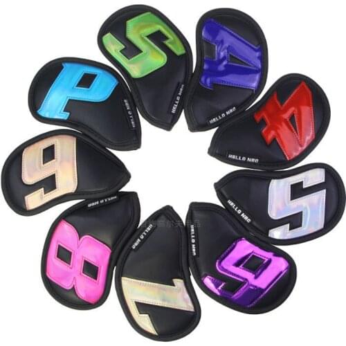 9Pcs New Deluxe Golf Club Iron Cover Color Big Number Logo Headcovers Set PU Putter Leather Both Sides Iron Head Cover